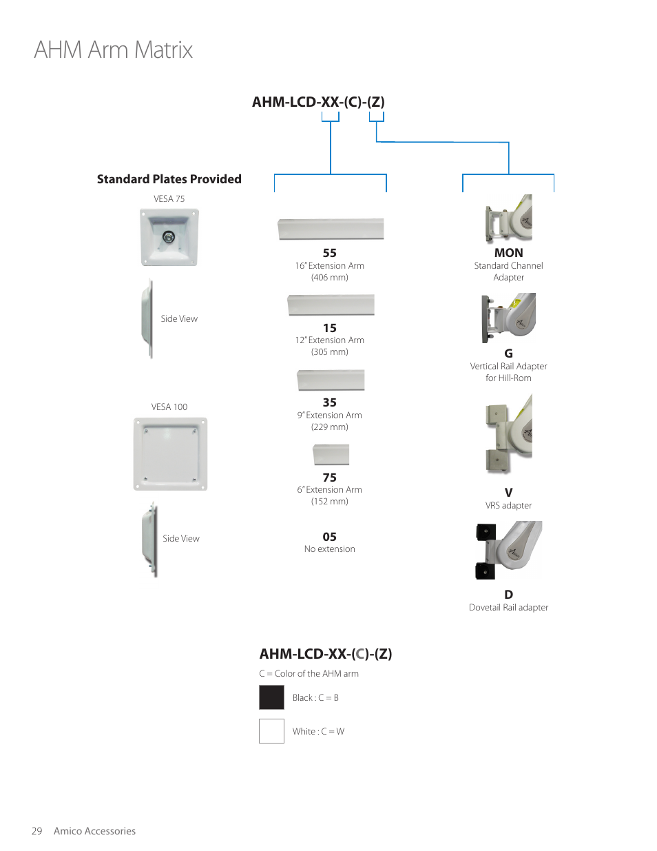 Ahm arm matrix, Ahm-lcd-xx-(c)-(z), Ahm-lcd-xx-( c )-(z) | Amico AHM Monitor Arms (Adjustable Height) User Manual | Page 32 / 34