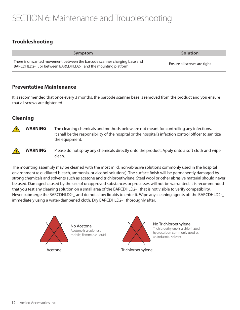 Warranty policy, Accessories | Amico Barcode Dock Mount User Manual | Page 12 / 15