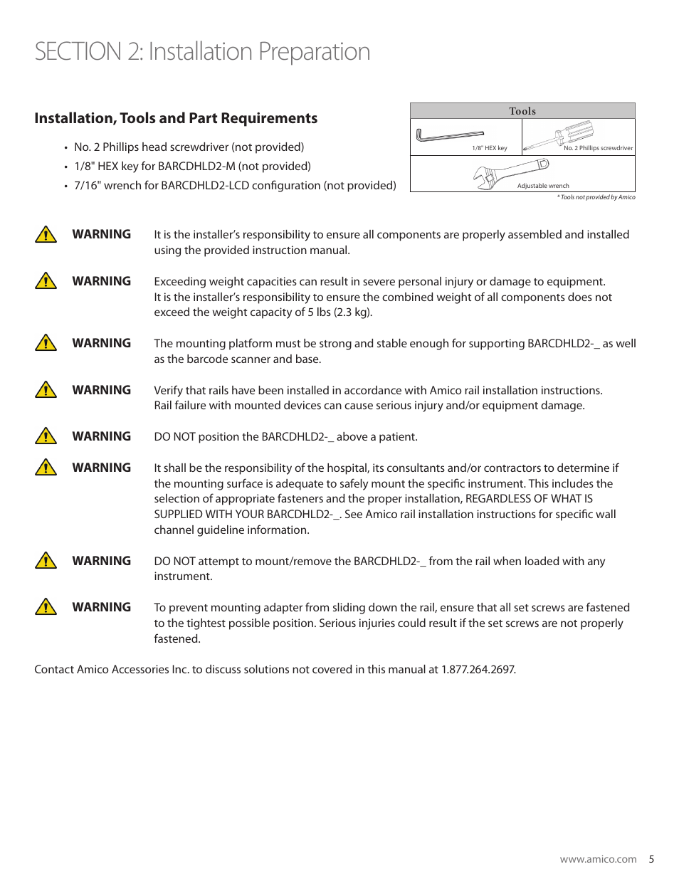 Installation, tools and part requirements | Amico Barcode Dock Mount User Manual | Page 5 / 15