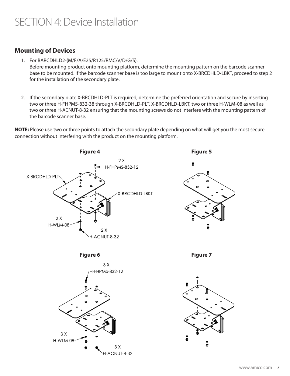 Mounting of devices, Figure 4 figure 5 figure 6 figure 7, Figure 1 figure 3 figure 2 figure 4 | Amico Barcode Dock Mount User Manual | Page 7 / 15