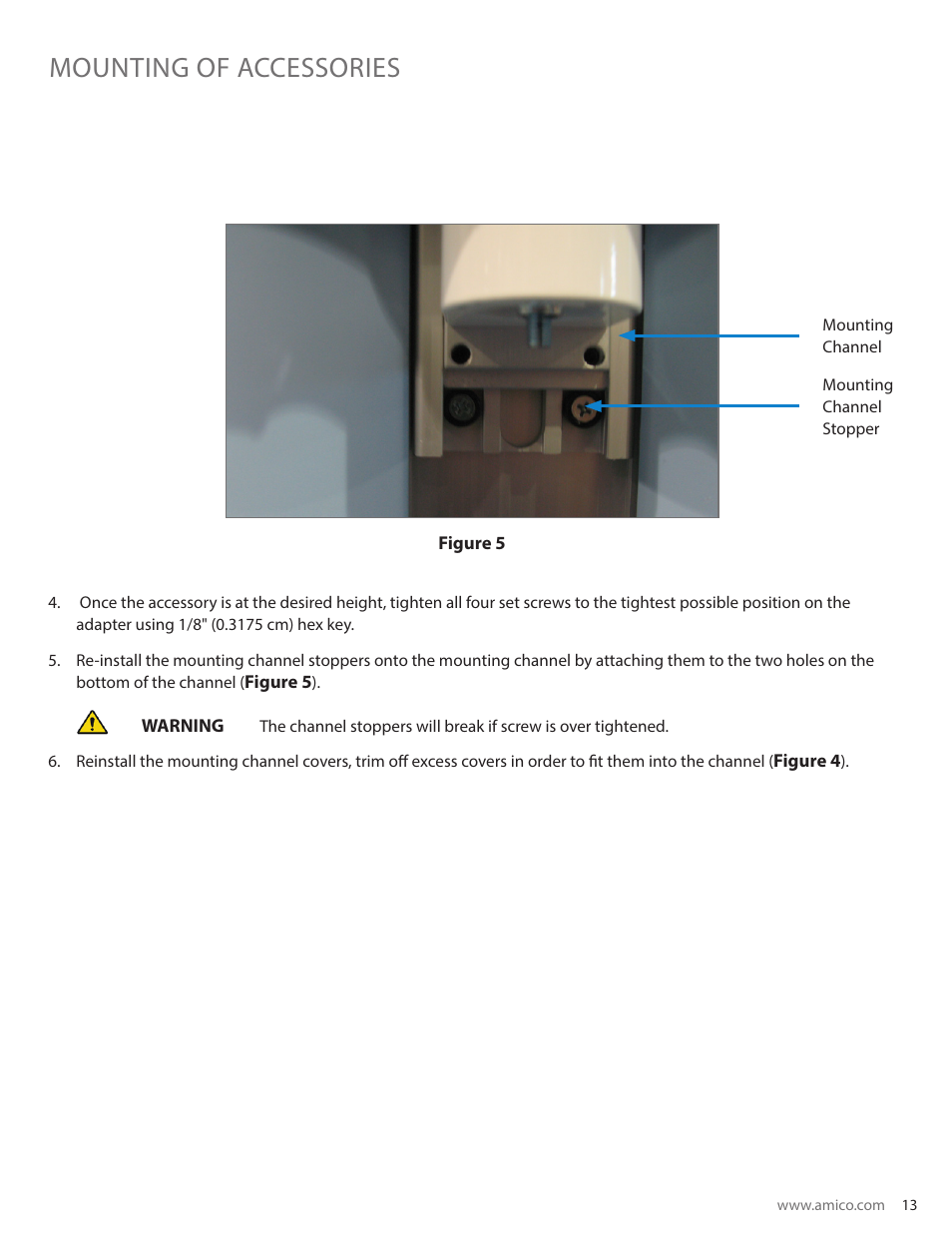 Mounting of accessories | Amico Condor Adjustable Height Channel User Manual | Page 13 / 20