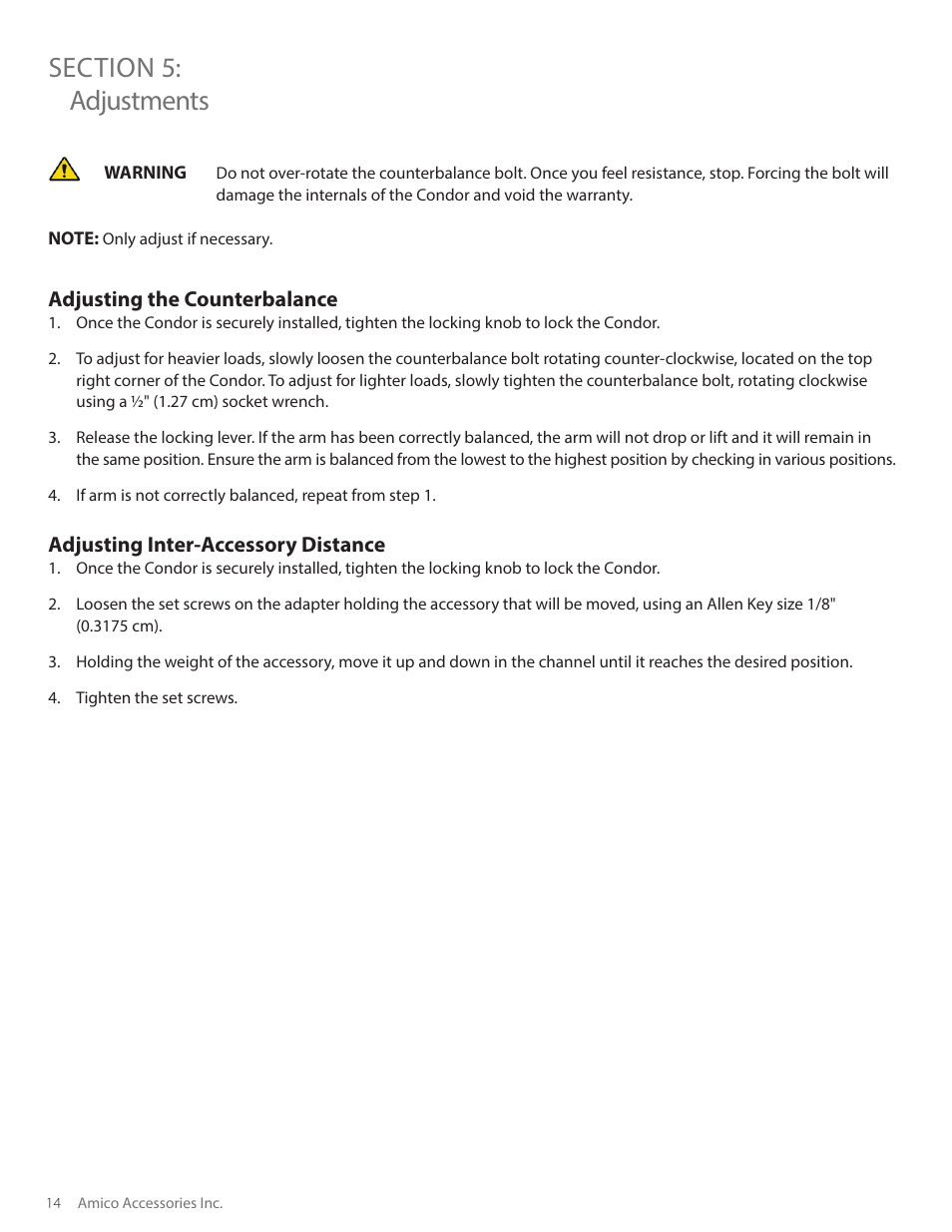 Amico Condor Adjustable Height Channel User Manual | Page 14 / 20