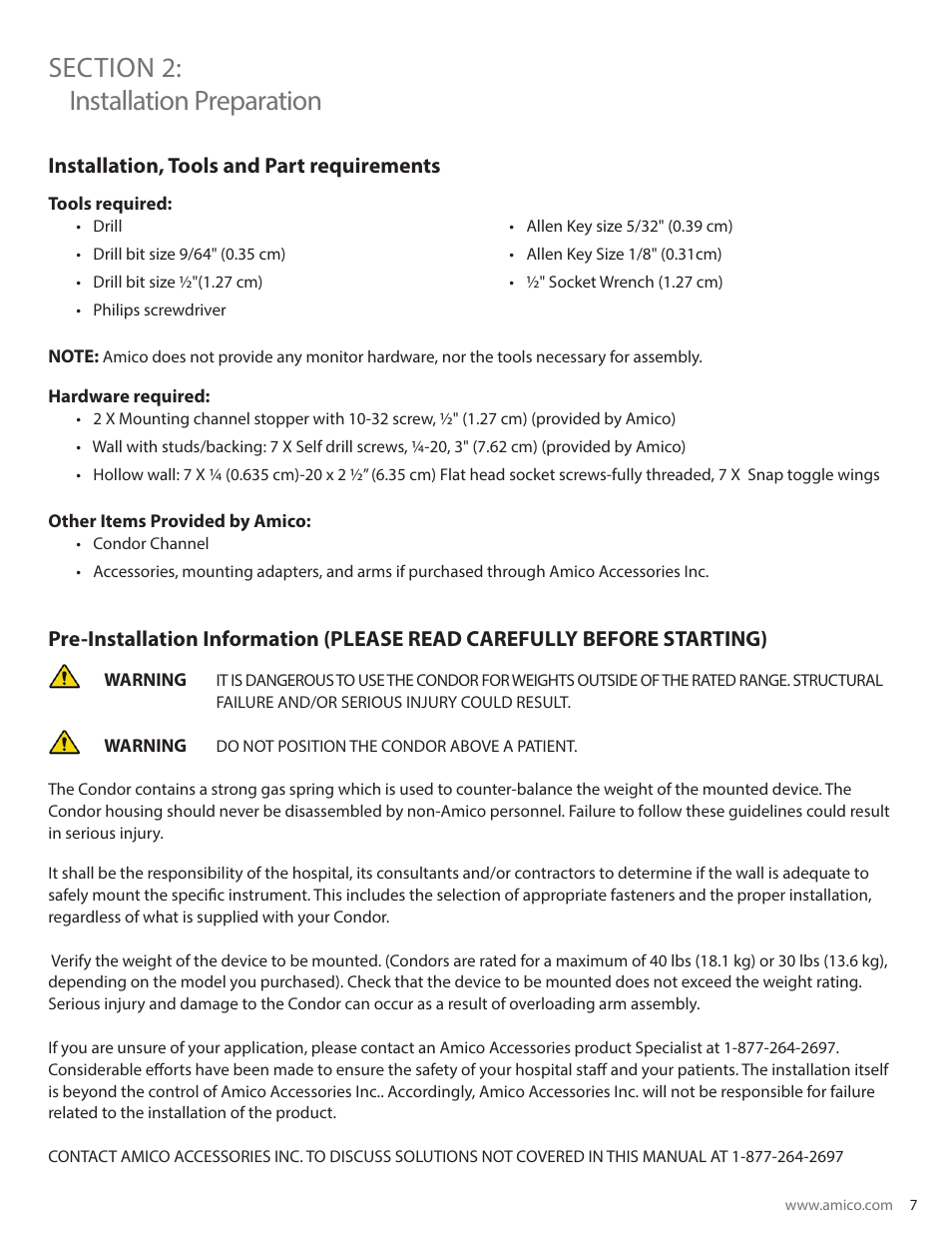 Amico Condor Adjustable Height Channel User Manual | Page 7 / 20