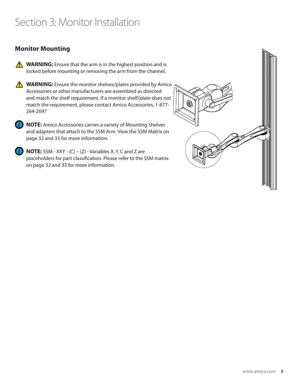 Amico SSM Monitor Arms (Side to Side) User Manual | Page 11 / 31