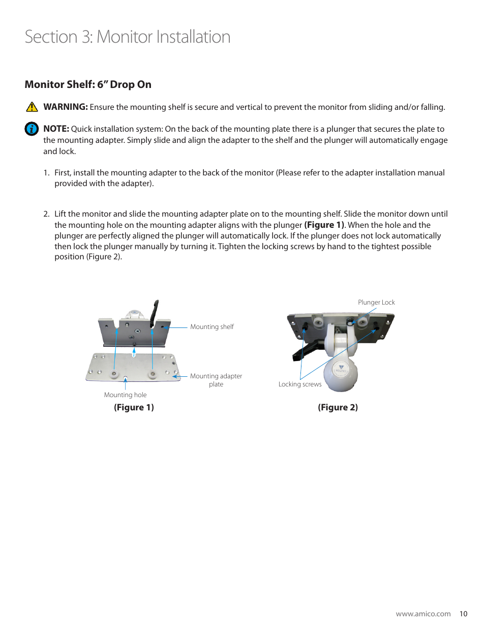 Monitor shelf: 6” drop on | Amico SSM Monitor Arms (Side to Side) User Manual | Page 13 / 31