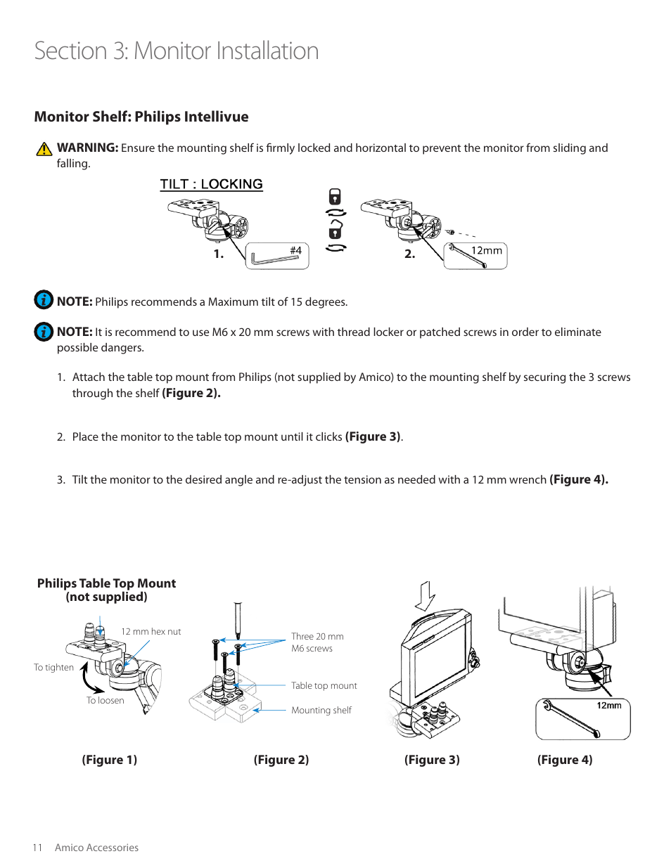Monitor shelf: philips intellivue | Amico SSM Monitor Arms (Side to Side) User Manual | Page 14 / 31