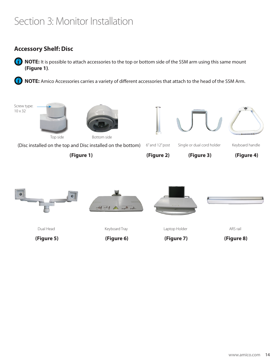 Accessory shelf, Disc | Amico SSM Monitor Arms (Side to Side) User Manual | Page 17 / 31