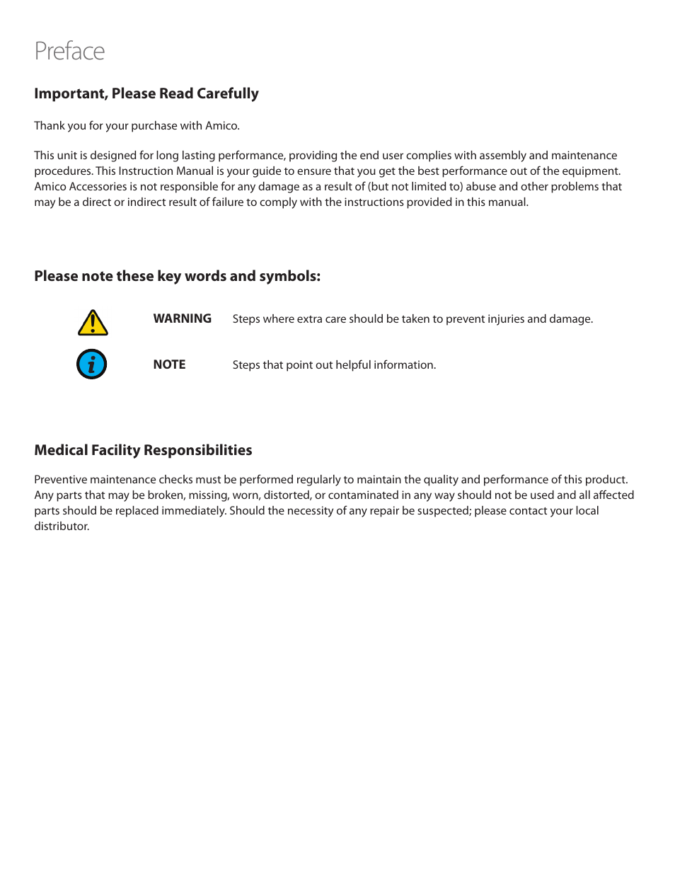 Preface | Amico SSM Monitor Arms (Side to Side) User Manual | Page 2 / 31