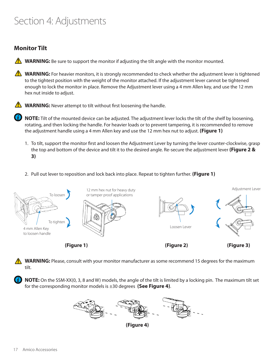 Monitor tilt | Amico SSM Monitor Arms (Side to Side) User Manual | Page 20 / 31