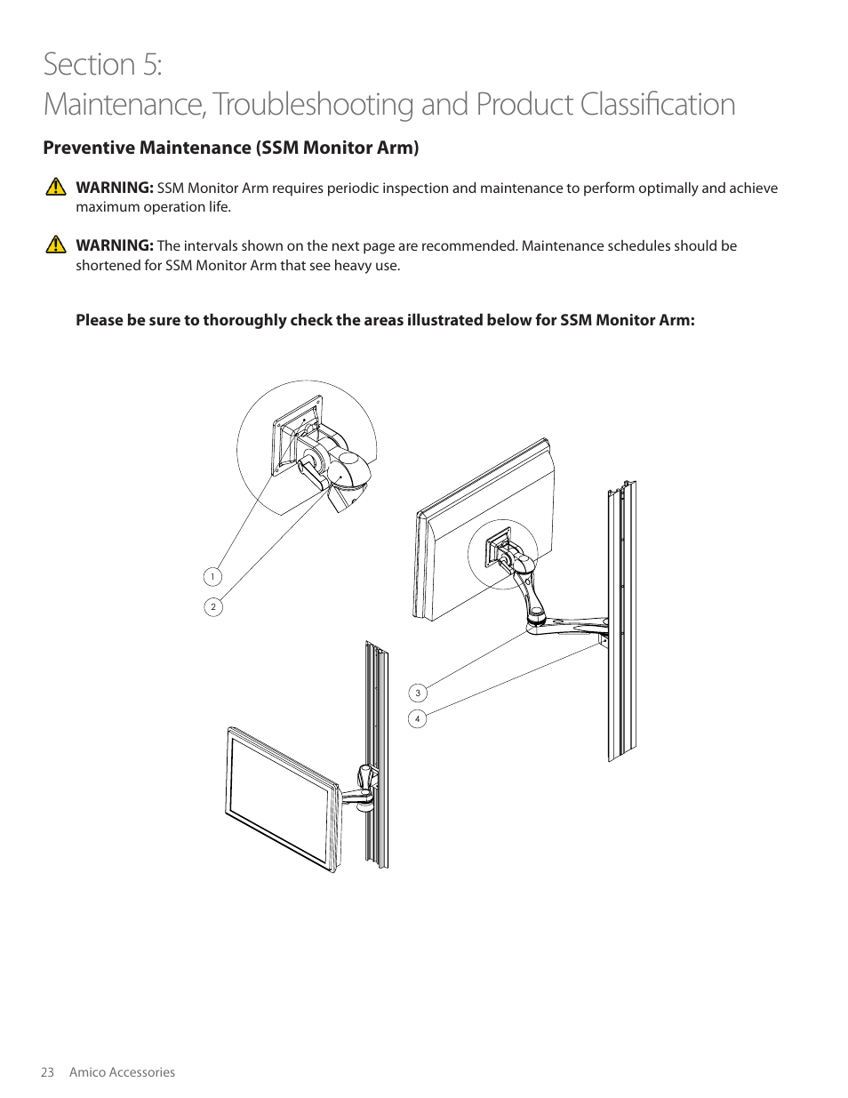Preventive maintenance (ssm monitor arm) | Amico SSM Monitor Arms (Side to Side) User Manual | Page 26 / 31