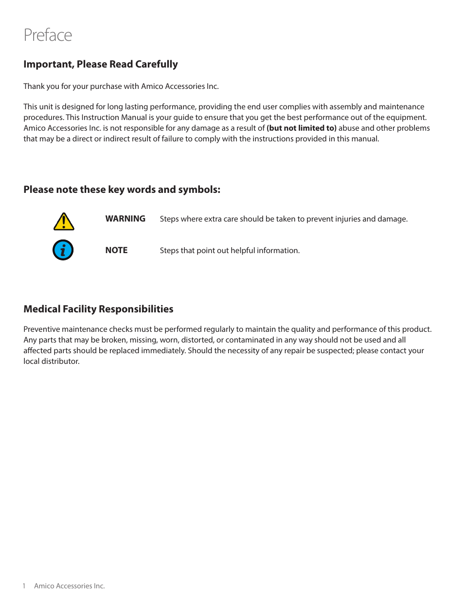 Preface | Amico Equipment Rails User Manual | Page 2 / 12