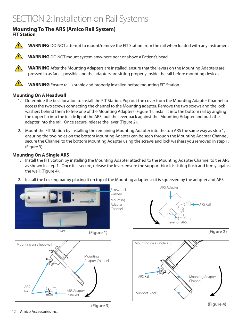 Mounting to the ars (amico rail system) | Amico Falcon Combo Arm User Manual | Page 12 / 44