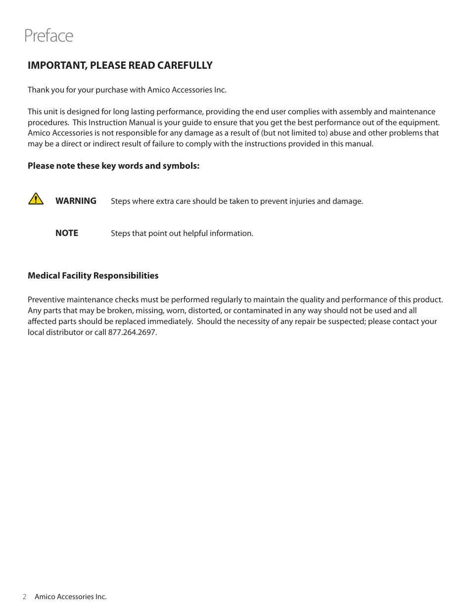 Preface | Amico Falcon Combo Arm User Manual | Page 2 / 44