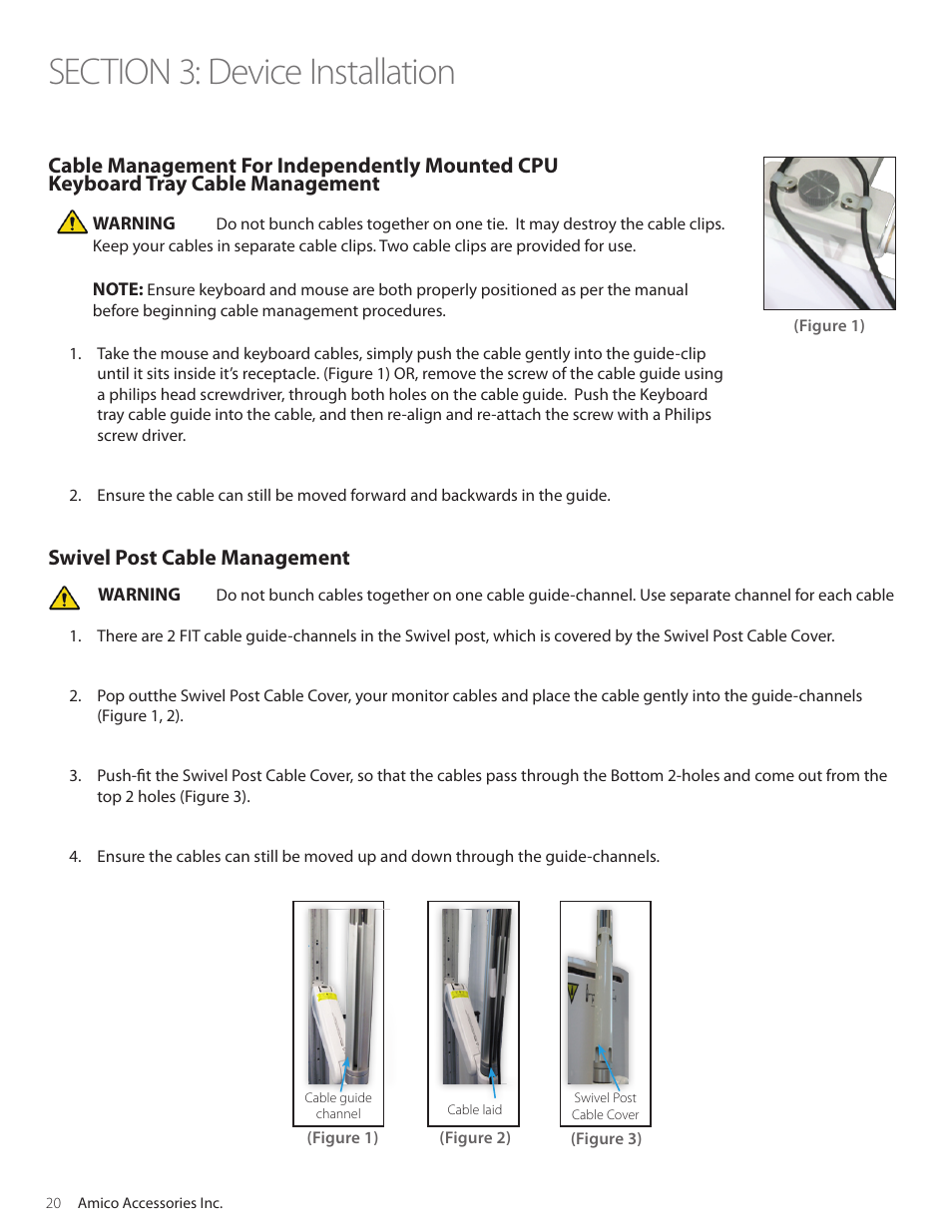 Swivel post cable management | Amico Falcon Combo Arm User Manual | Page 20 / 44