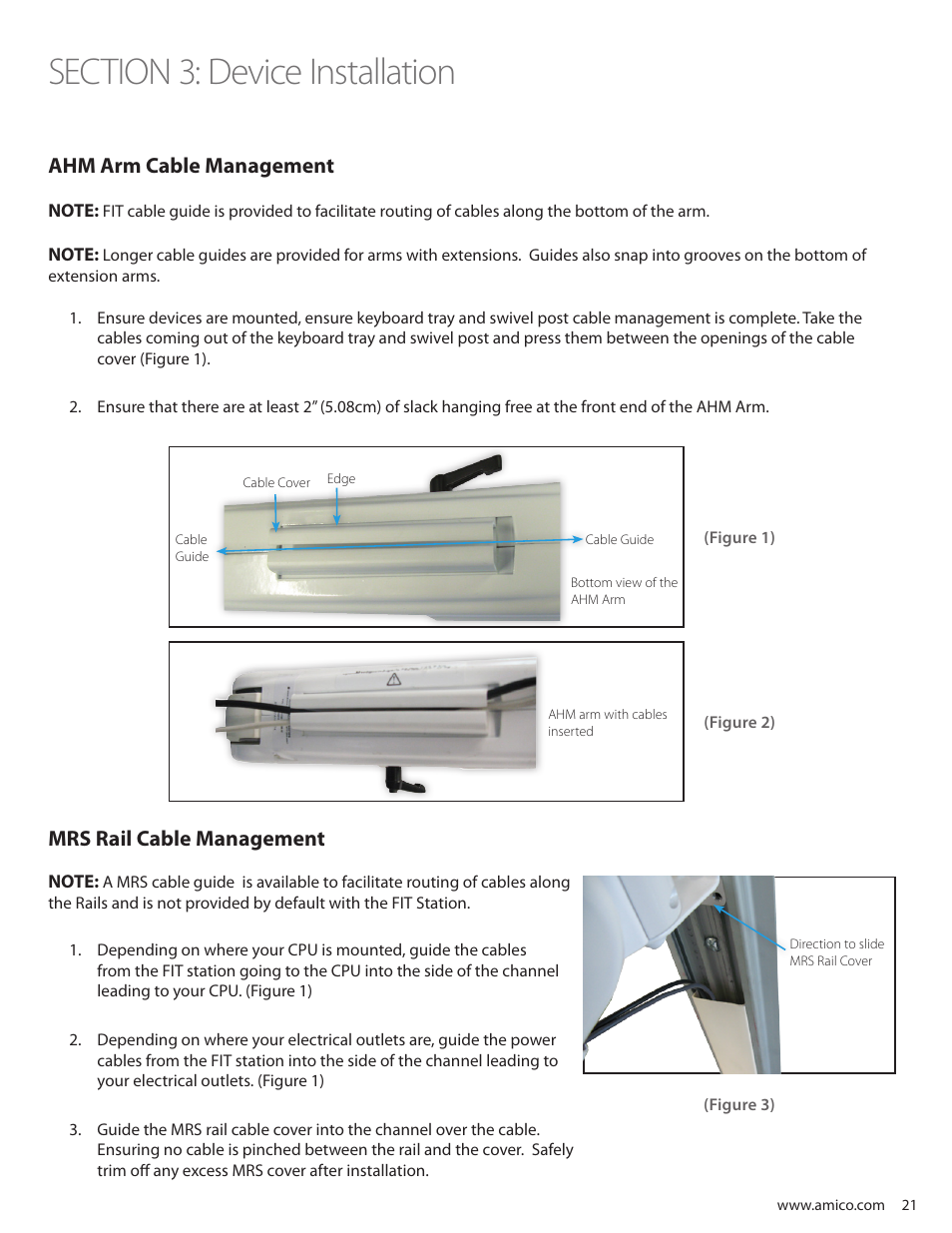 Mrs rail cable management, Ahm arm cable management | Amico Falcon Combo Arm User Manual | Page 21 / 44
