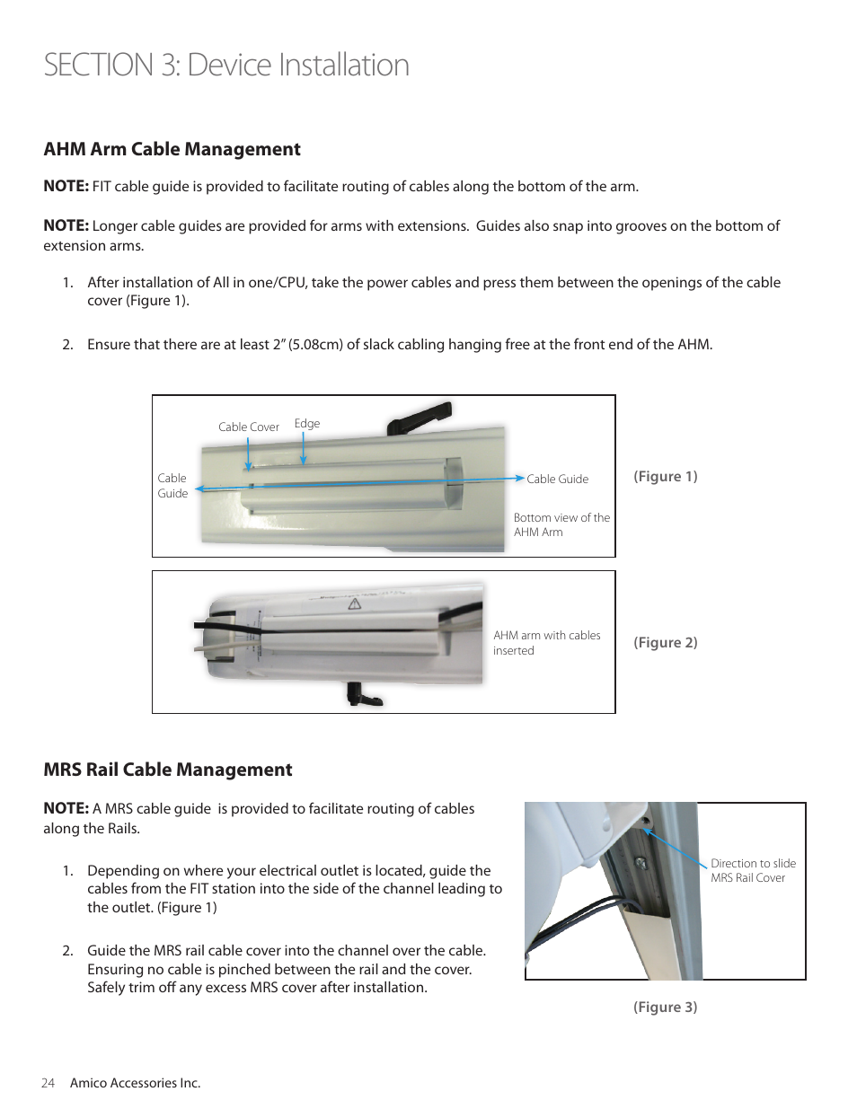 Mrs rail cable management, Ahm arm cable management | Amico Falcon Combo Arm User Manual | Page 24 / 44