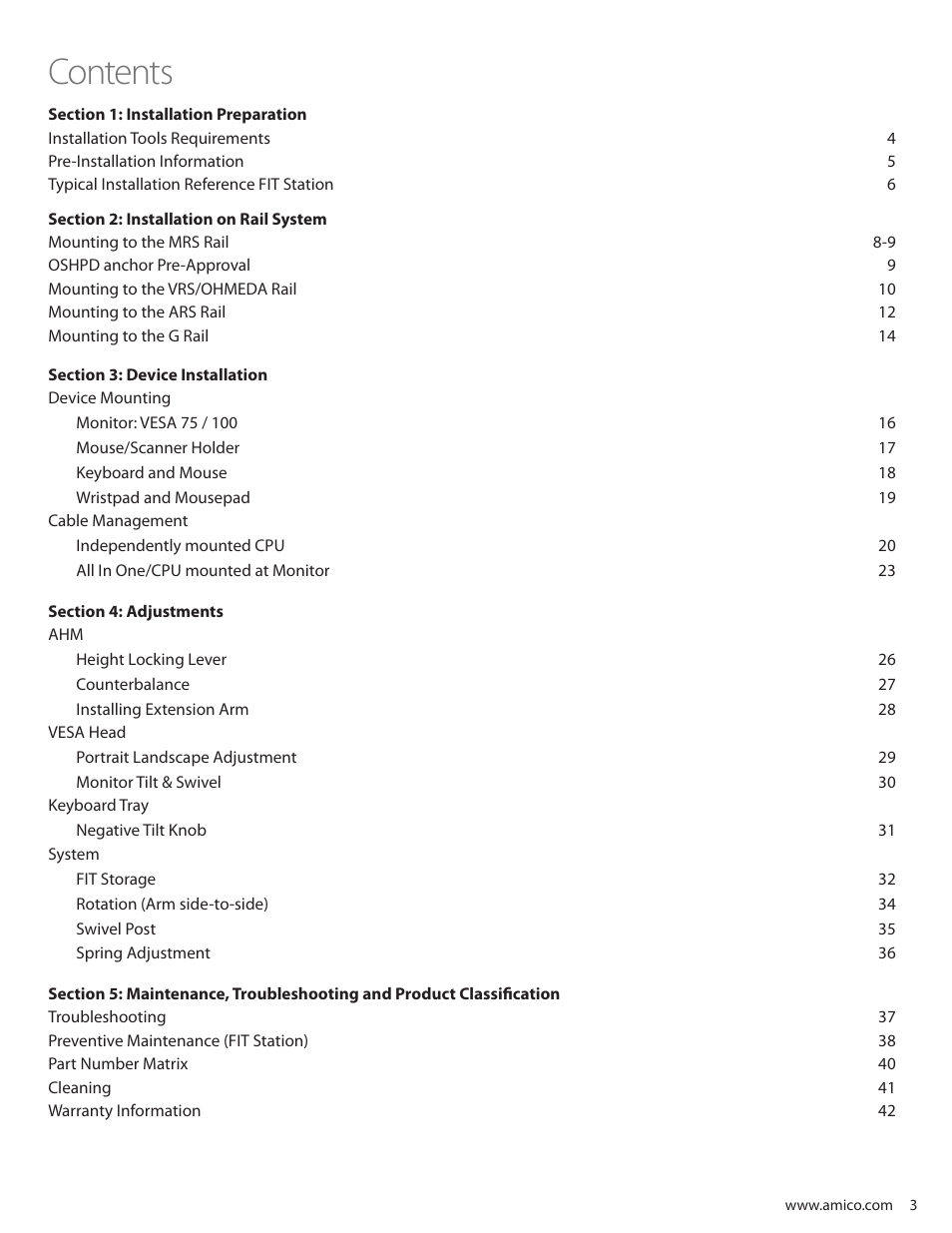 Amico Falcon Combo Arm User Manual | Page 3 / 44