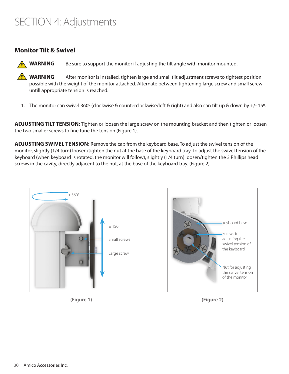 Monitor tilt & swivel | Amico Falcon Combo Arm User Manual | Page 30 / 44
