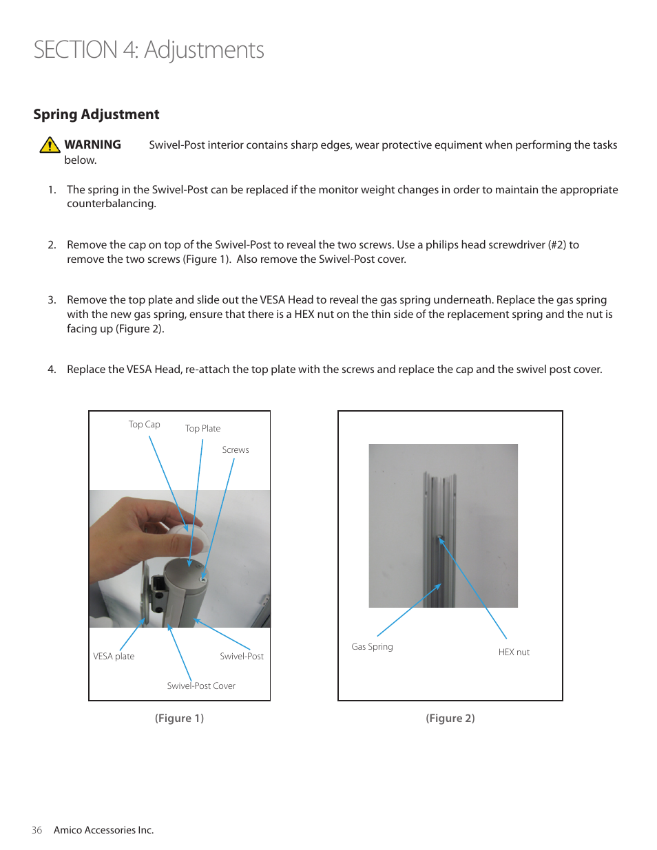 Spring adjustment | Amico Falcon Combo Arm User Manual | Page 36 / 44