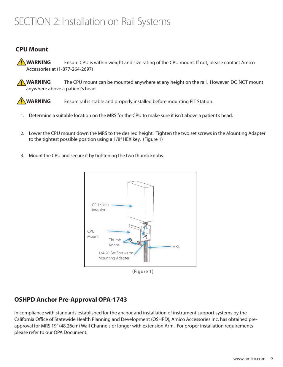 Cpu mount, Oshpd anchor pre-approval opa-1743 | Amico Falcon Combo Arm User Manual | Page 9 / 44