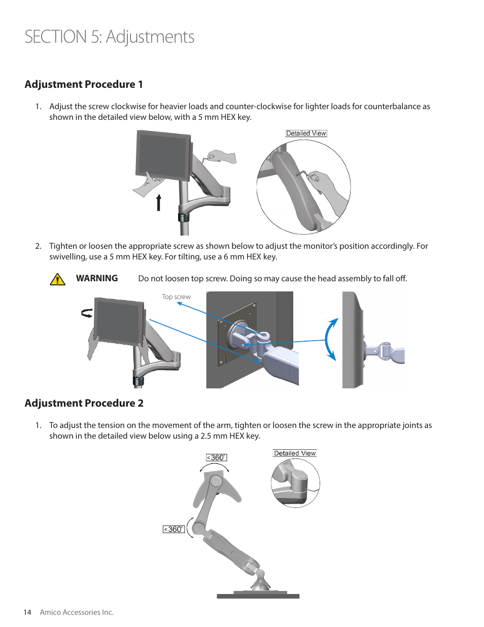 Amico Light-Duty Monitor Arm User Manual | Page 14 / 20