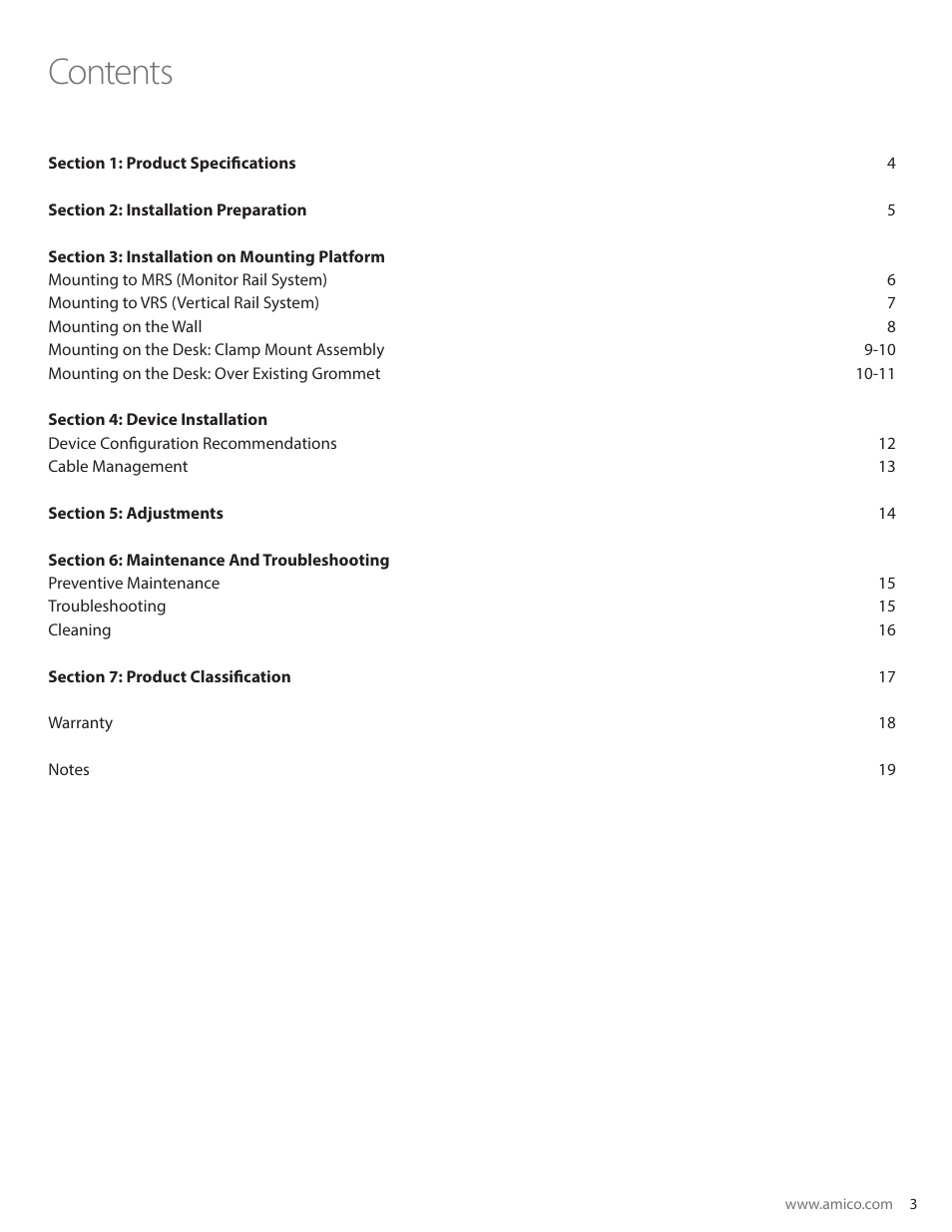 Amico Light-Duty Monitor Arm User Manual | Page 3 / 20
