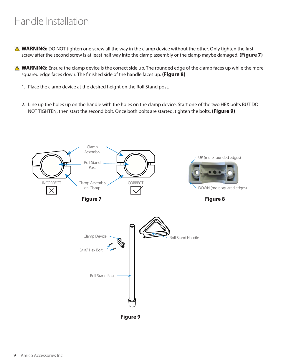 Handle installation | Amico Monitor Roll Stands User Manual | Page 10 / 12
