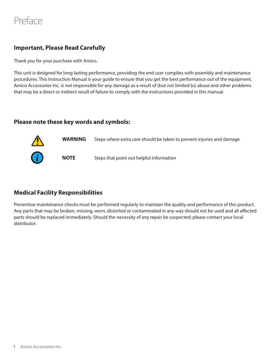 Preface | Amico Monitor Roll Stands User Manual | Page 2 / 12