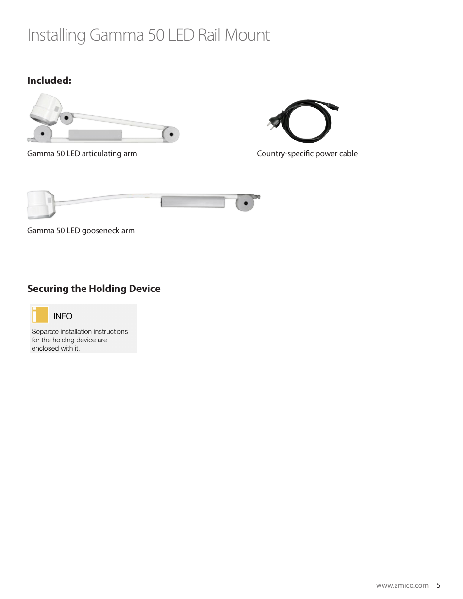 Installing gamma 50 led rail mount | Amico Gamma 50 LED User Manual | Page 5 / 18