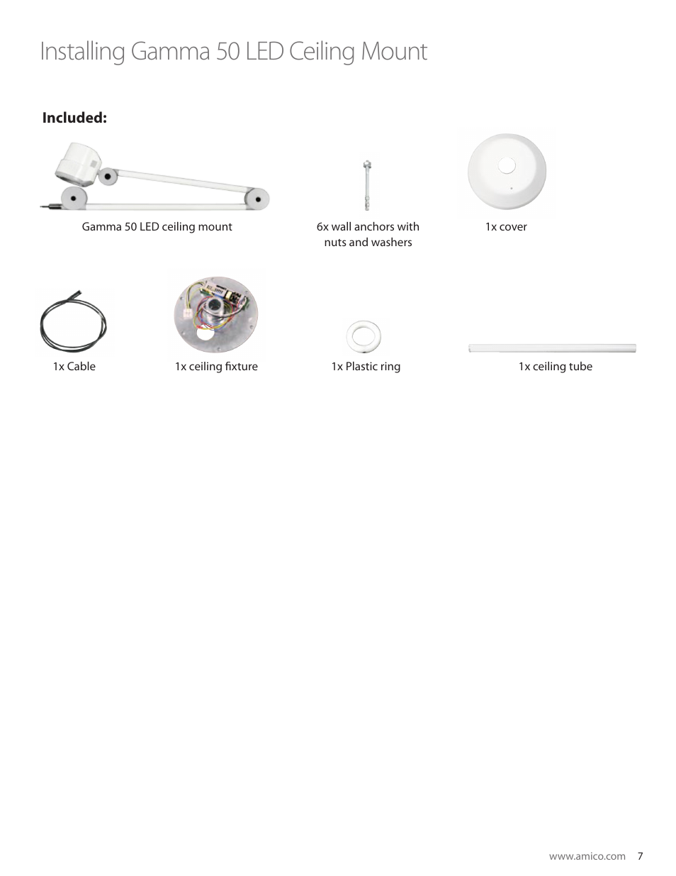 Installing gamma 50 led ceiling mount | Amico Gamma 50 LED User Manual | Page 7 / 18