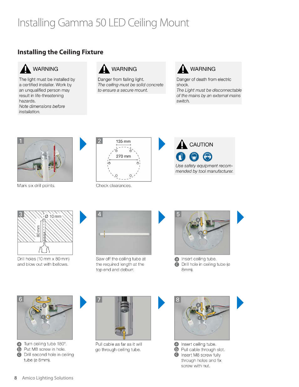Installing gamma 50 led ceiling mount | Amico Gamma 50 LED User Manual | Page 8 / 18