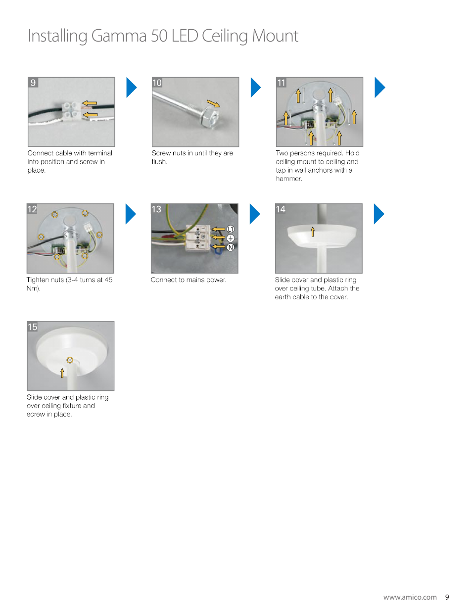 Installing gamma 50 led ceiling mount | Amico Gamma 50 LED User Manual | Page 9 / 18