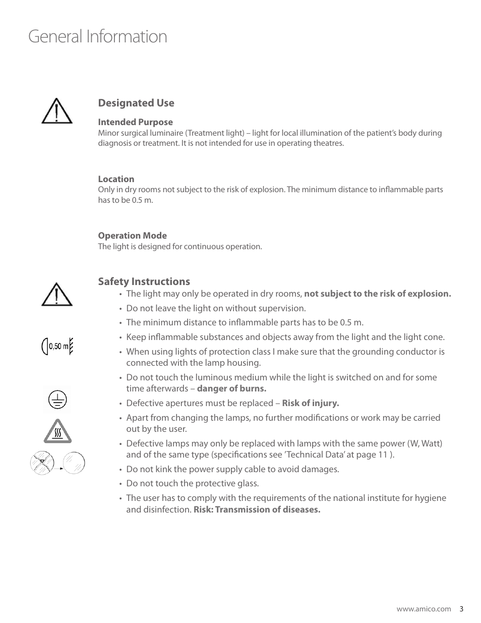 General information, Designated use, Safety instructions | English, Safety instruction | Amico Mira 45 User Manual | Page 3 / 12