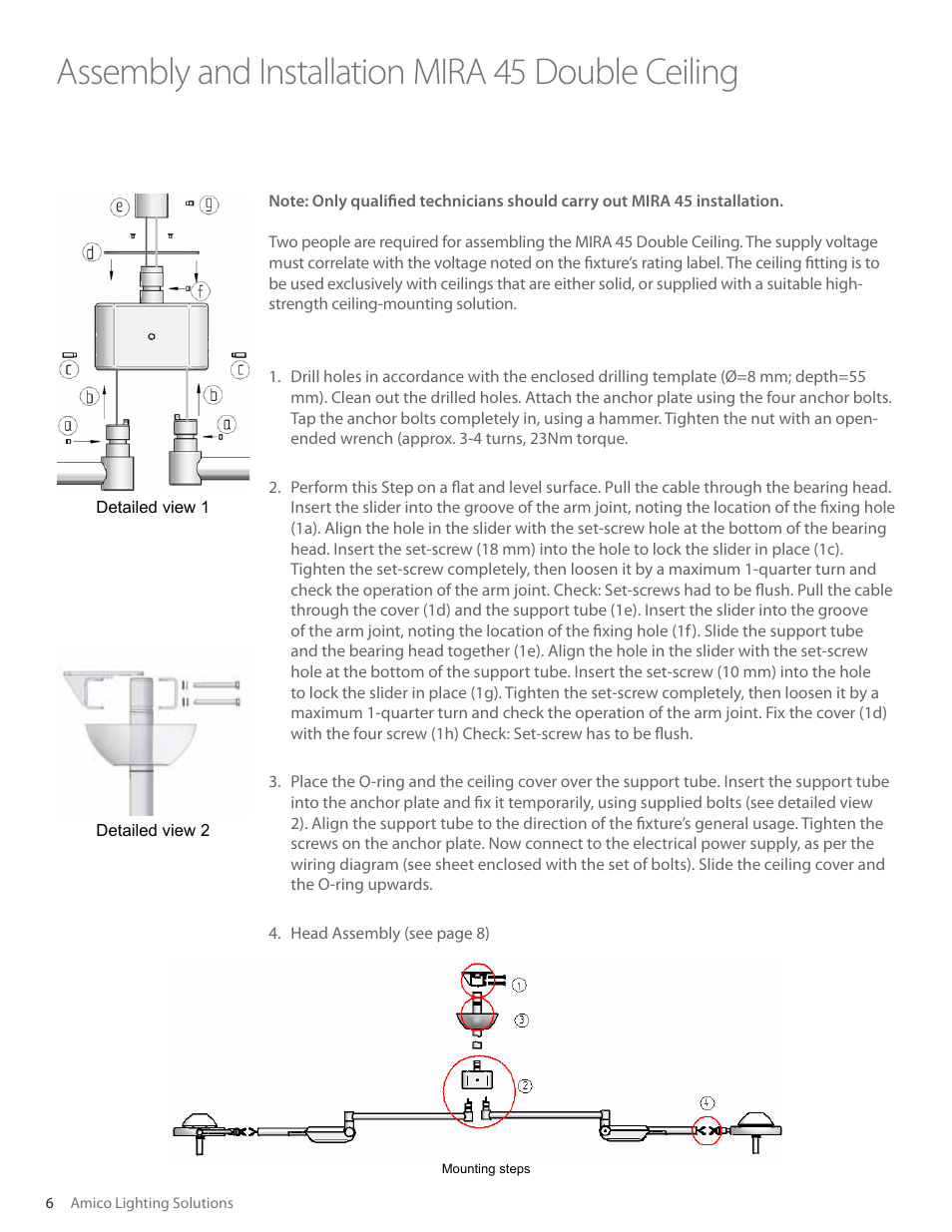 Assembly and installation mira 45 double ceiling | Amico Mira 45 User Manual | Page 6 / 12