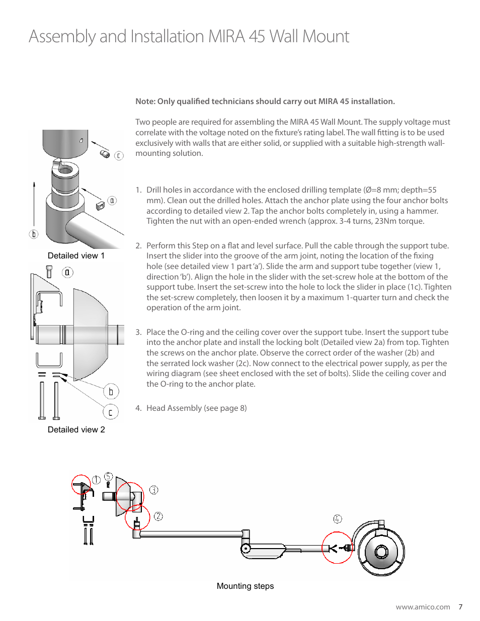 Assembly and installation mira 45 wall mount | Amico Mira 45 User Manual | Page 7 / 12