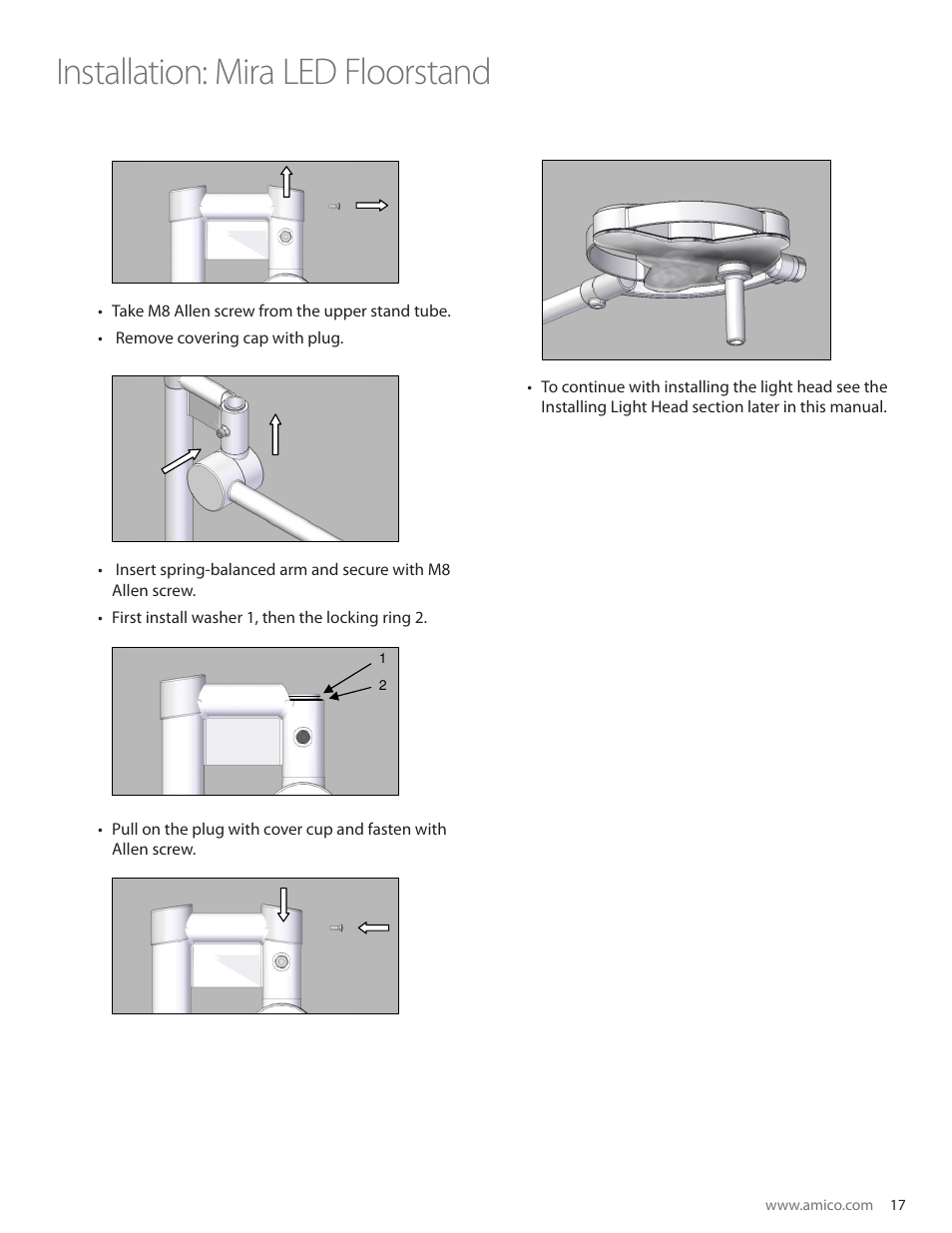 Installation: mira led floorstand, 7installing triango 30 f, 8installing light head | Amico Mira LED User Manual | Page 17 / 24