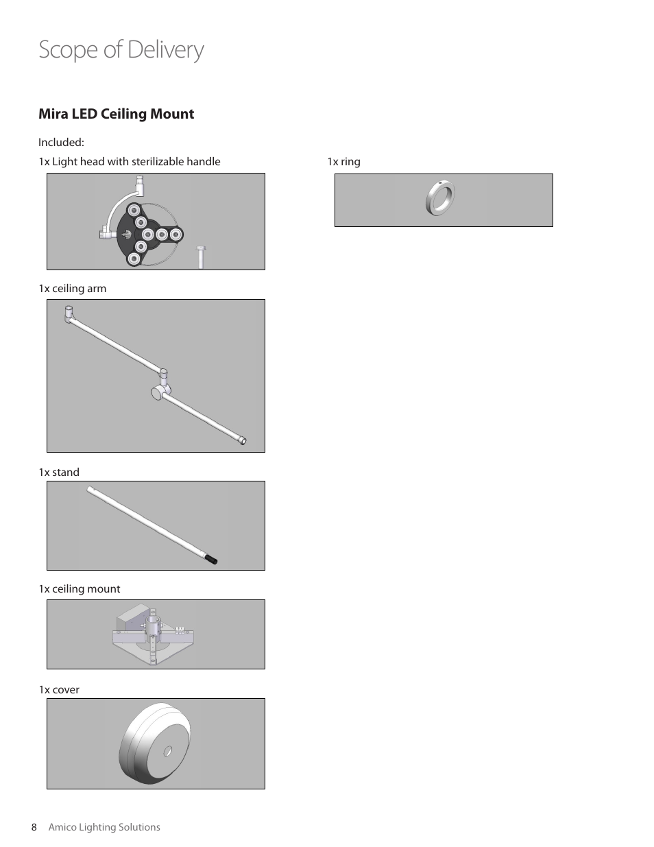 Scope of delivery, Mira led ceiling mount | Amico Mira LED User Manual | Page 8 / 24