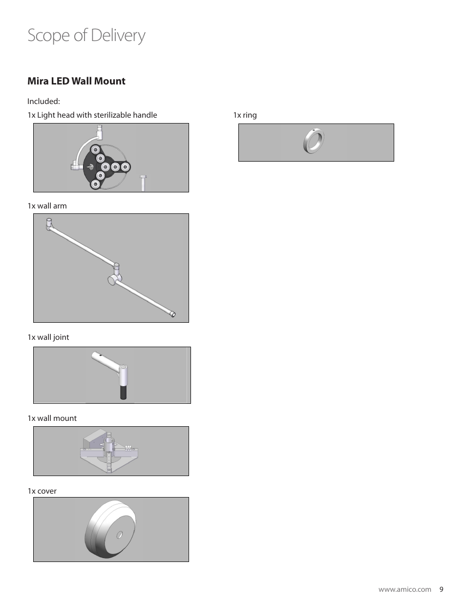 Scope of delivery, Mira led wall mount | Amico Mira LED User Manual | Page 9 / 24