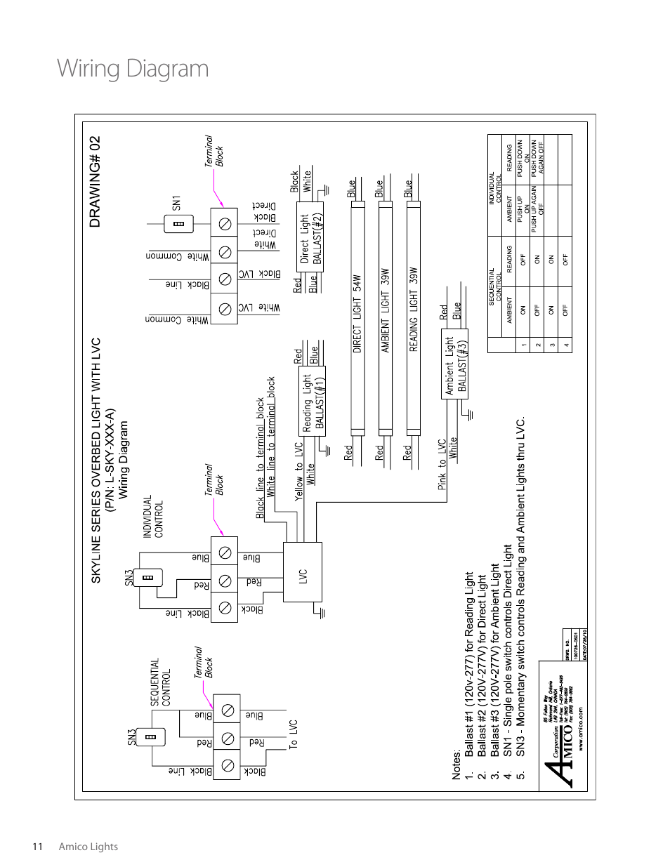 Wiring diagram | Amico Skyline Overbed Light Series User Manual | Page 10 / 11