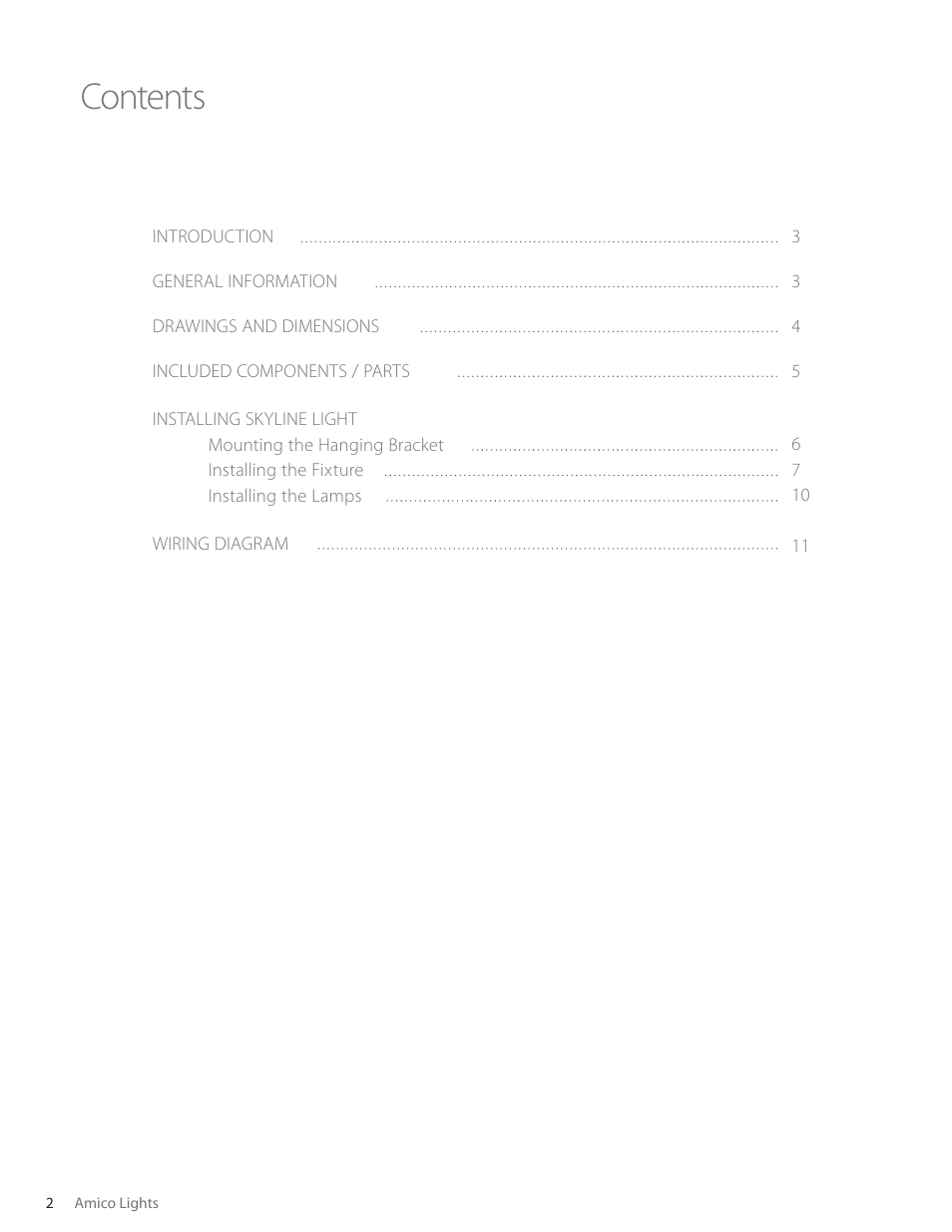 Amico Skyline Overbed Light Series User Manual | Page 2 / 11