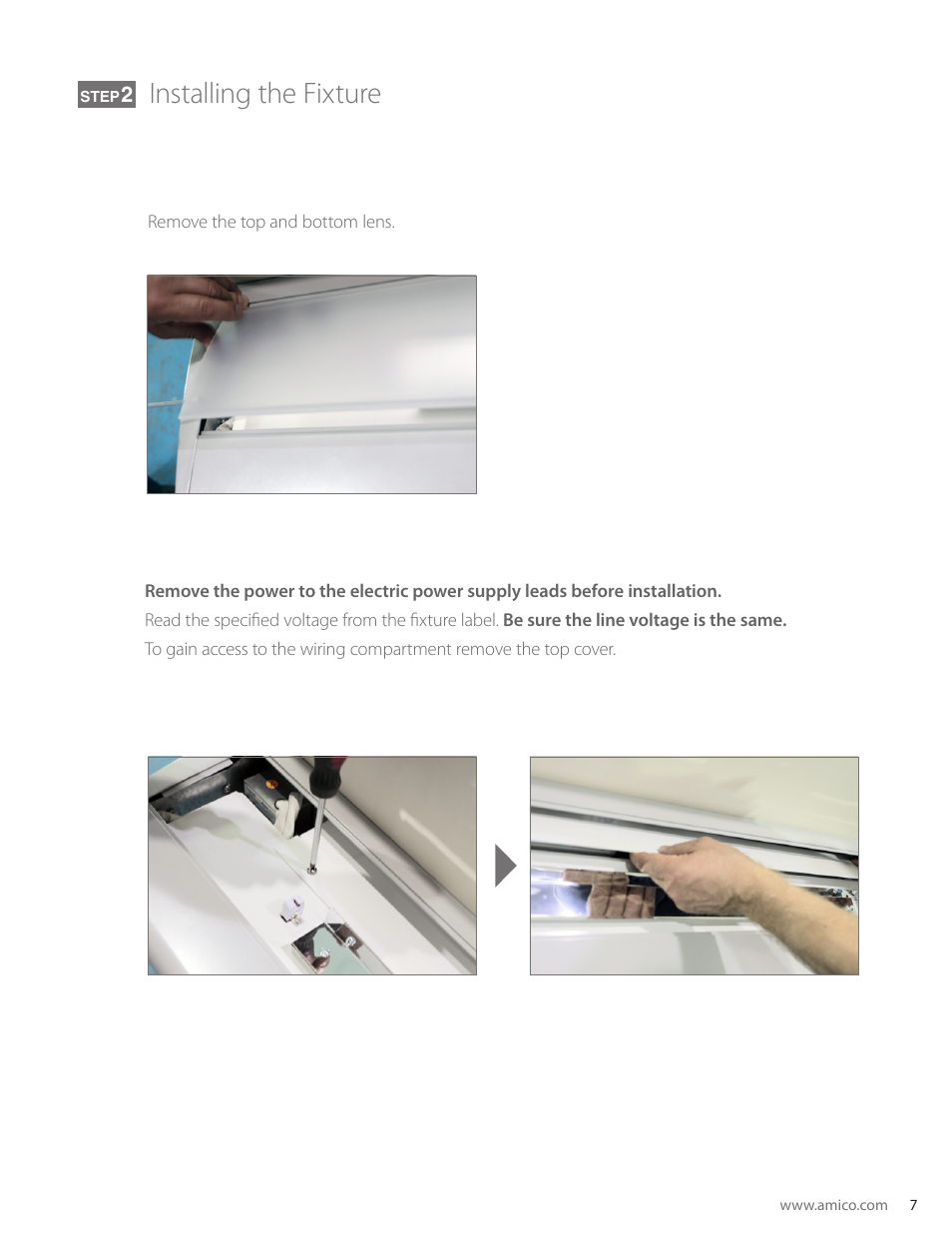 Installing the fixture | Amico Skyline Overbed Light Series User Manual | Page 7 / 11