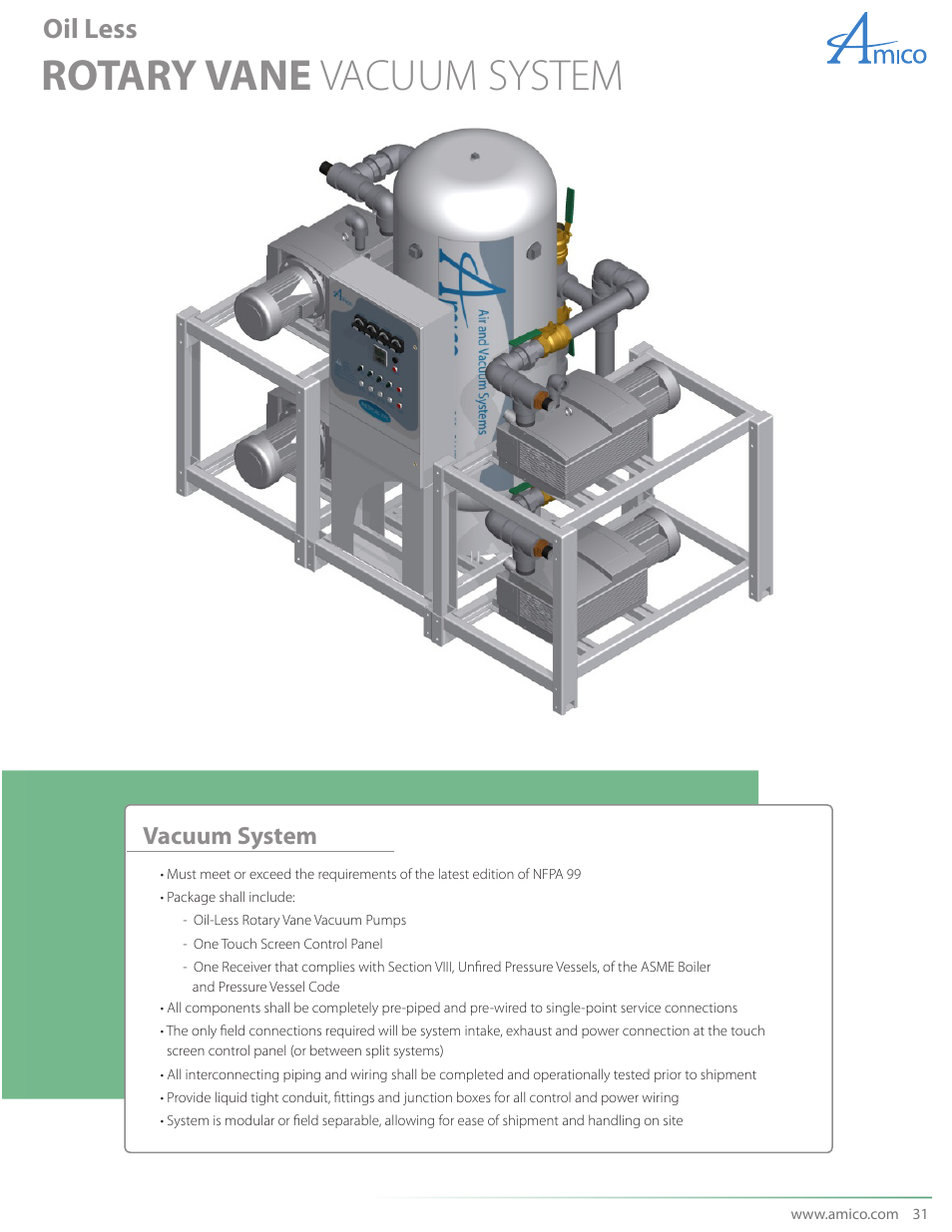 Rotary vane vacuum system, Oil less, Vacuum system | Amico NFPA Triplex RVL Modular Stack Mount User Manual | Page 33 / 51