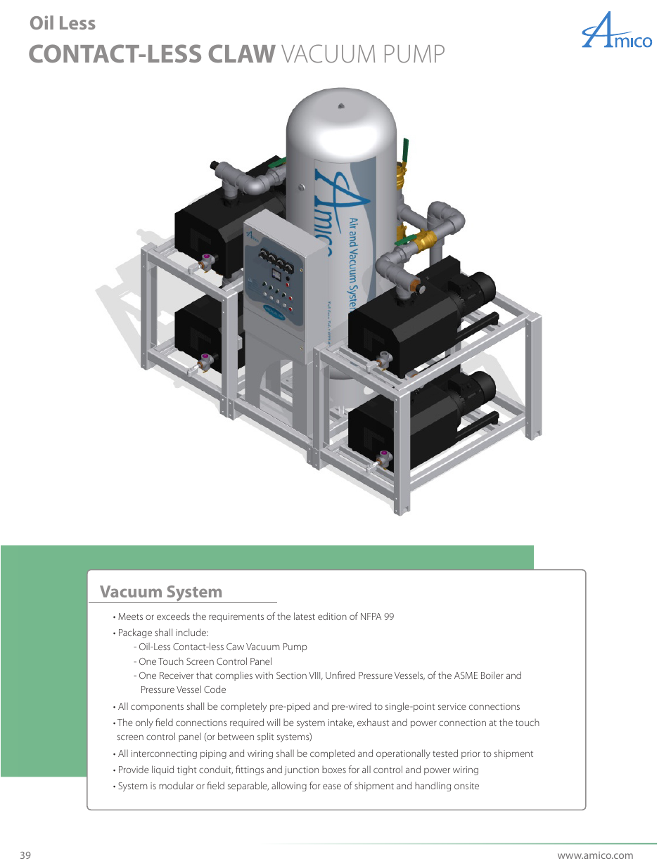 Contact-less claw vacuum pump, Oil less, Vacuum system | Amico NFPA Triplex RVL Modular Stack Mount User Manual | Page 41 / 51