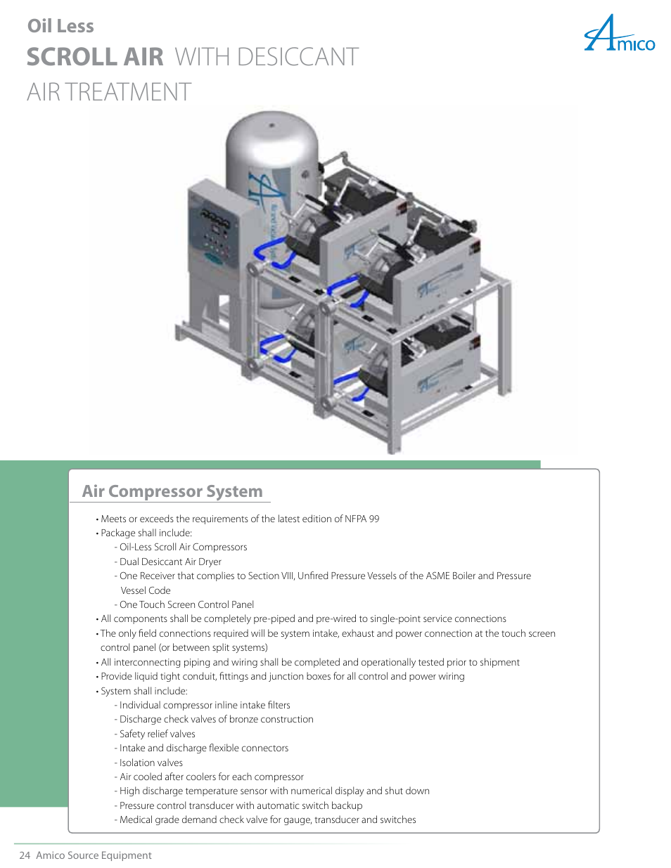 Scroll air with desiccant air treatment, Oil less | Amico NFPA Triplex SCD Modular Stack Mount User Manual | Page 26 / 40