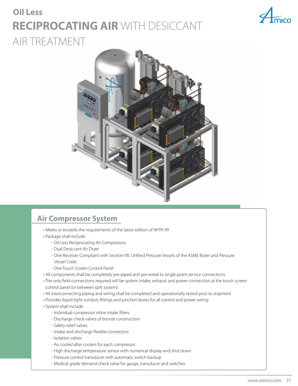 Reciprocating air with desiccant air treatment, Oil less, Air compressor system | Amico NFPA Triplex SCD Modular Stack Mount User Manual | Page 33 / 40