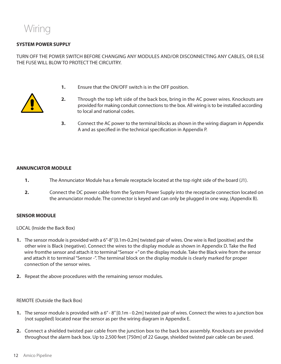 Wiring, User responsibility | Amico Nema 4 Master Alarm User Manual | Page 12 / 56