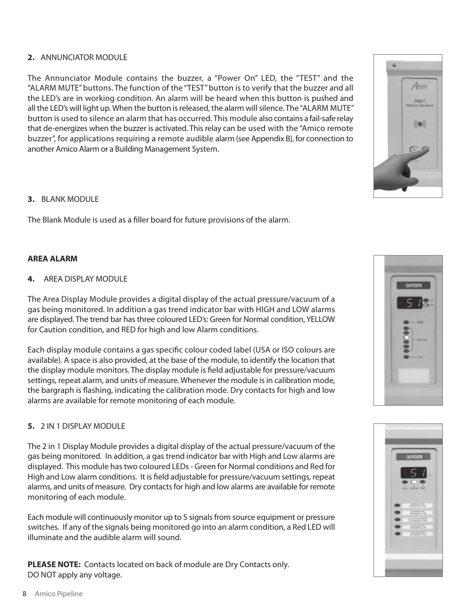 Description of modules, Common to all alarms, Area alarm | Amico Nema 4 Master Alarm User Manual | Page 8 / 56