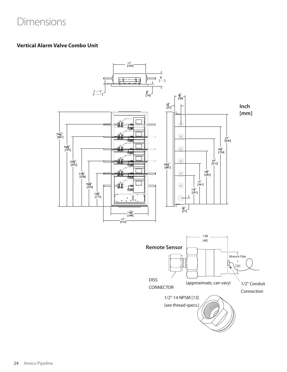 Dimensions | Amico Valve Alarm Combo Unit User Manual | Page 24 / 32