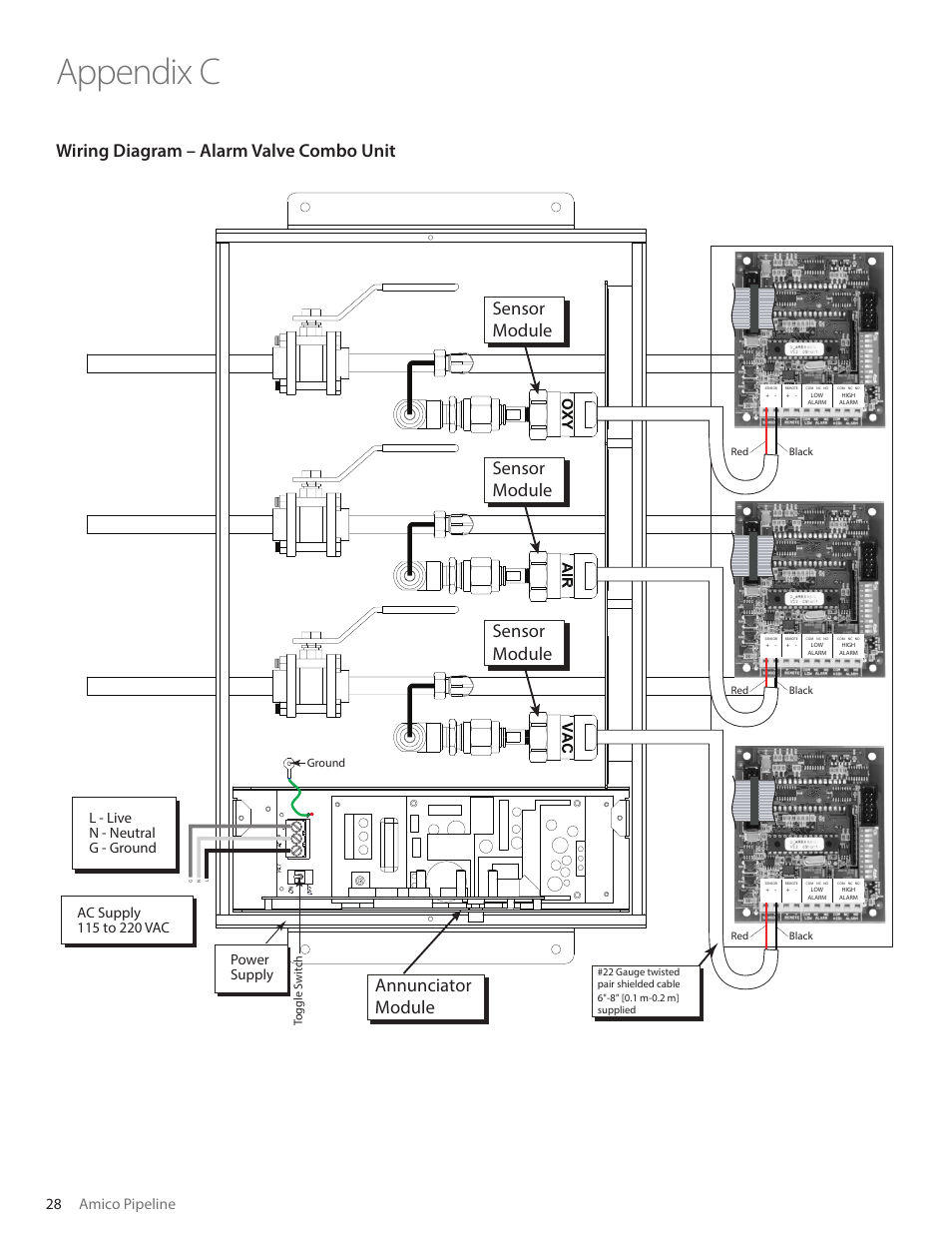Appendix c, Wiring diagram – alarm valve combo unit, 28 amico pipeline | Amico Valve Alarm Combo Unit User Manual | Page 28 / 32