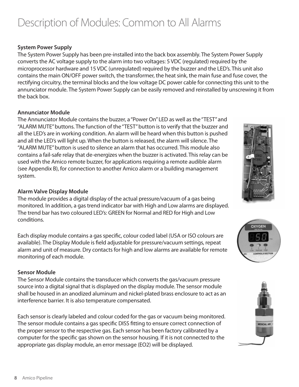 Description of modules: common to all alarms | Amico Valve Alarm Combo Unit User Manual | Page 8 / 32